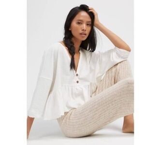 FREE PEOPLE x WE THE FREE Dallas Henley Boho Oversized White Top Size Small